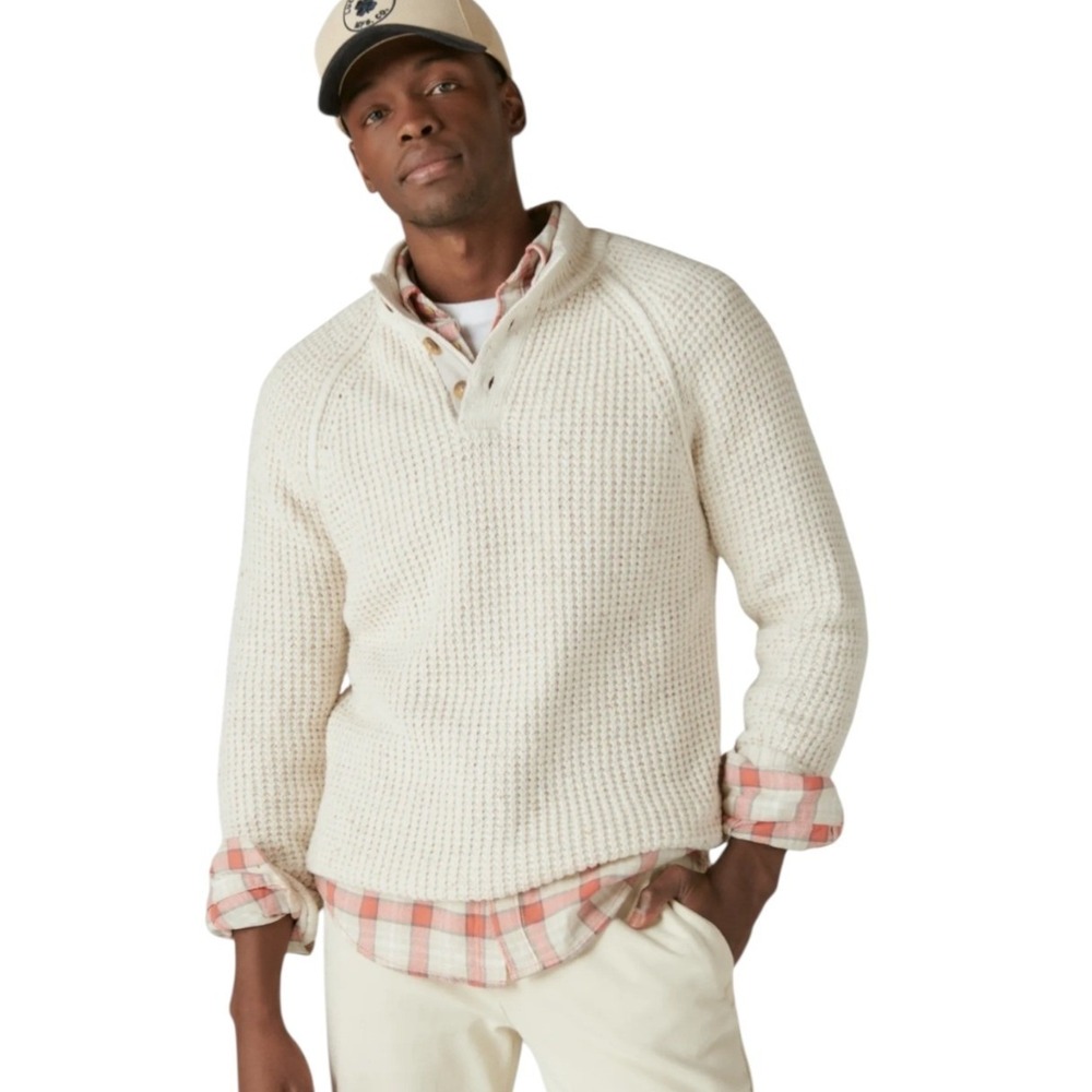 Lucky Brand Chunky Men's size Medium Nep Mock Fisherman Grandpa‎ Preppy Sweater